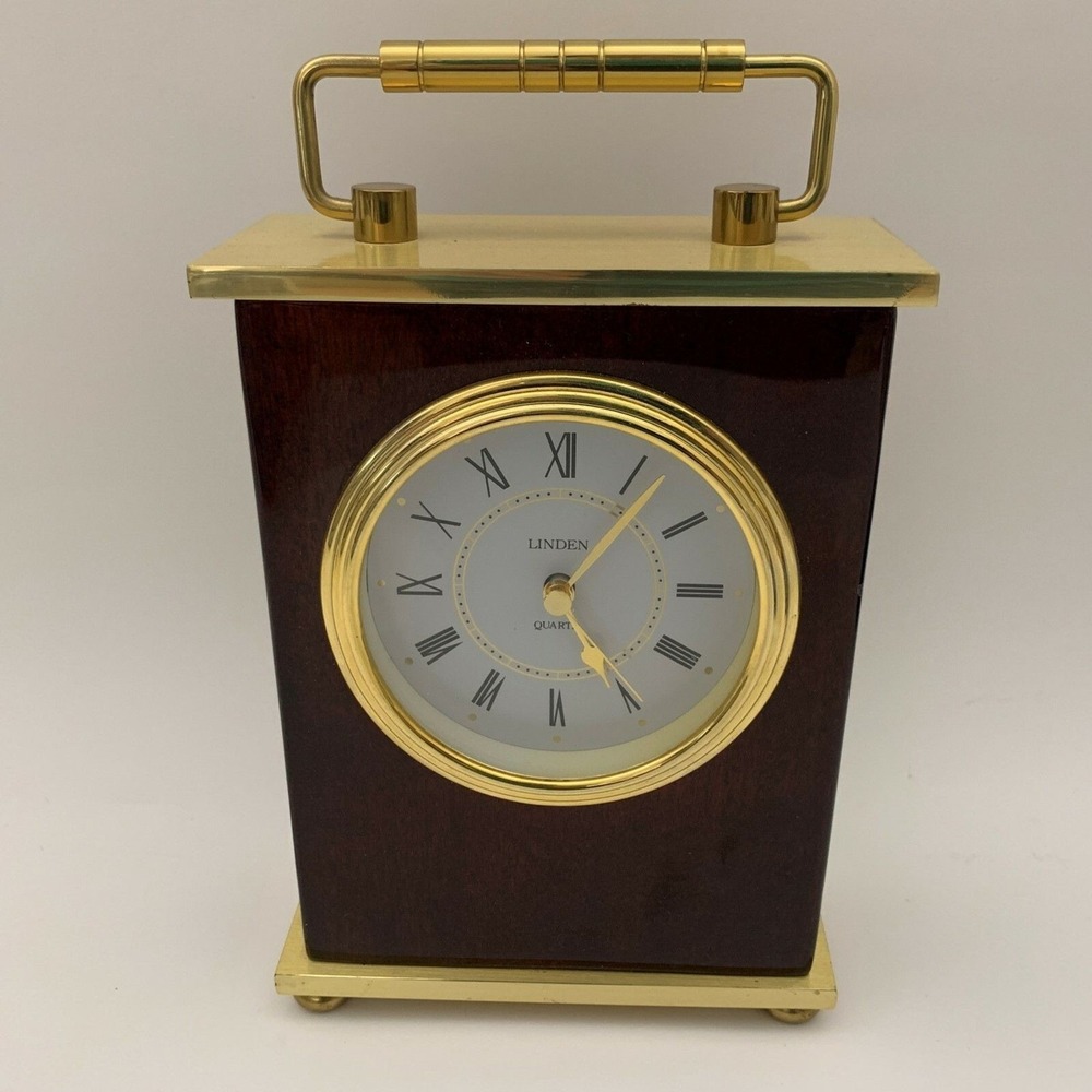 Quartz Linden Shelf Mantel Clock Brown Gold-Tone For Parts‎